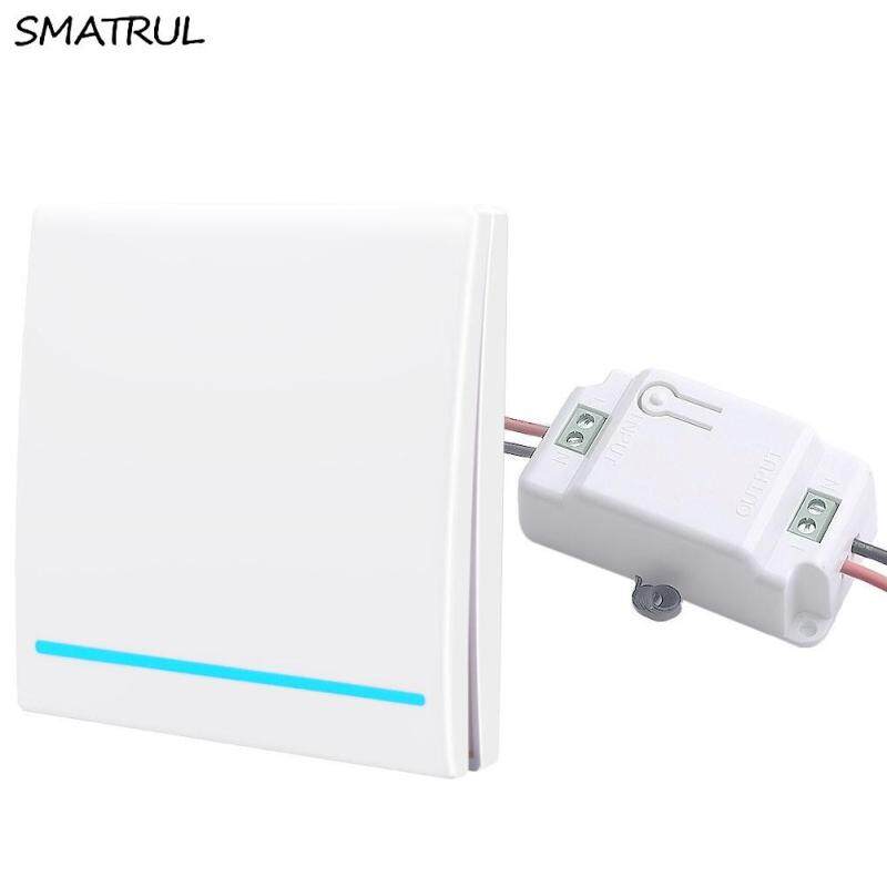 SMATRUL(24 Hour to ship)433Mhz Wireless smart Light Switch push RF Remote Control 1000W 50M AC 110V 220V 240V Receiver Wall Panel button Bedroom Lamp 1 gang 1 receiver white