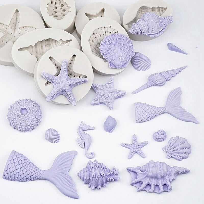 TUKE Sea Conch Starfish Shell Tail Shape Fondant Cake Candy Silicone Molds DIY Cake Decorating Tools Soap Resin Clay Chocolate Moulds