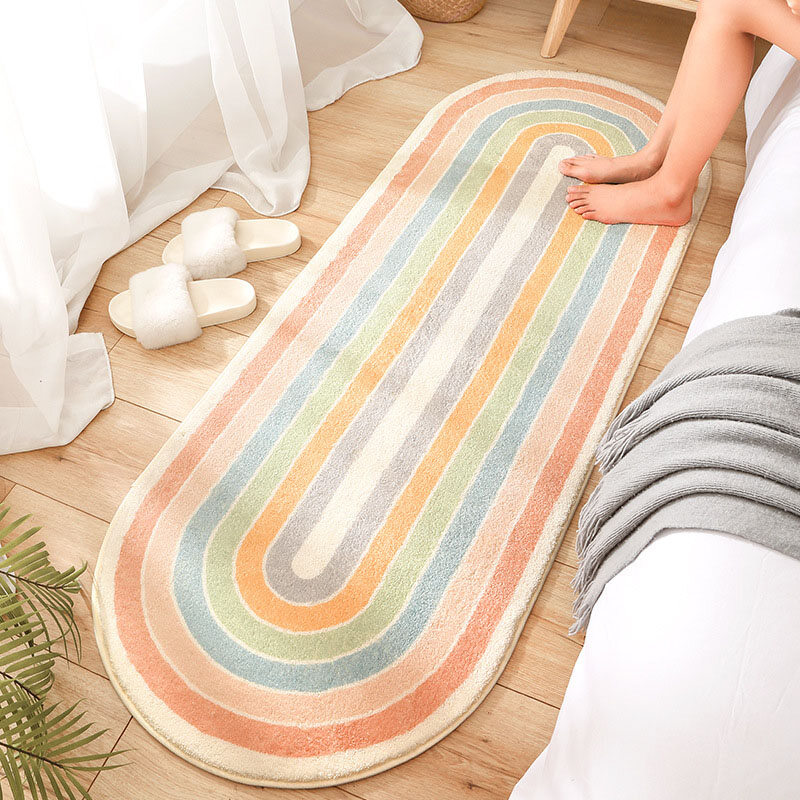 Bedroom Floor Mat Thickened Fleece Carpet Nordic Style Bedside Blanket Long Non-Slip Small Floor Mat Under Bed Doormat Anti Slip Foot Mat