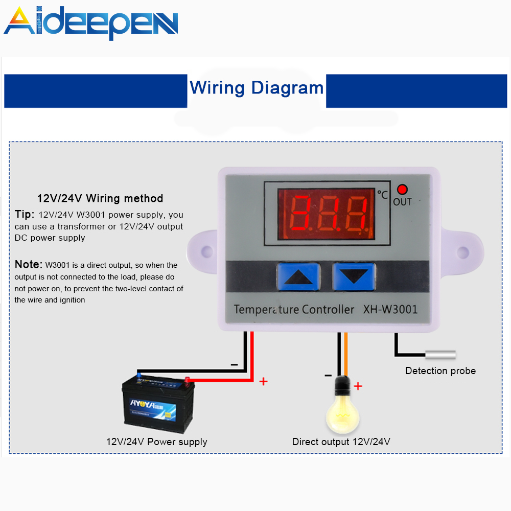Aideepen XH-W3001 Microcomputer Digital Temperature Controller Thermostat Intelligent Electronic Temperature Control Switch Digital Display 12/24/220V