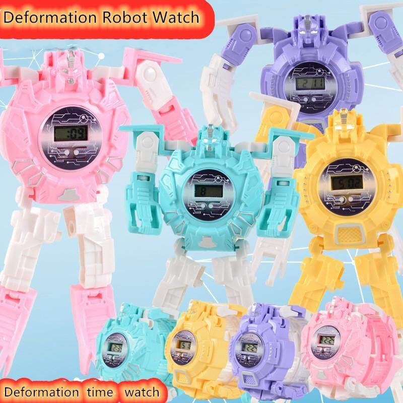 Girls Boys Creative Cartoon Deformation Robot Digital Watch Toys Gift Watch for kids Train Childrens Ability of using Hands and Brain (four colors) Malaysia