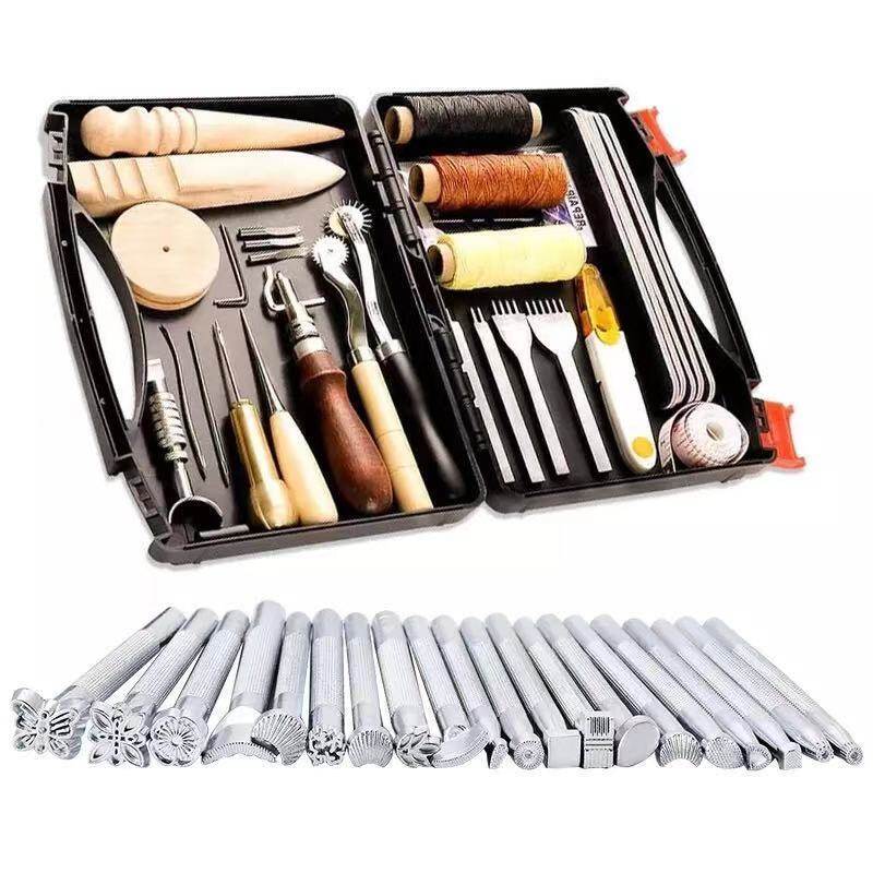 128 Pieces Leather Tool Kit, Leather Work Tool, Leather Tools and Supplies with Leather Stamping Tools Rivets Kit Prong Punch for Leather Crafting Beginner Leather Craft Making