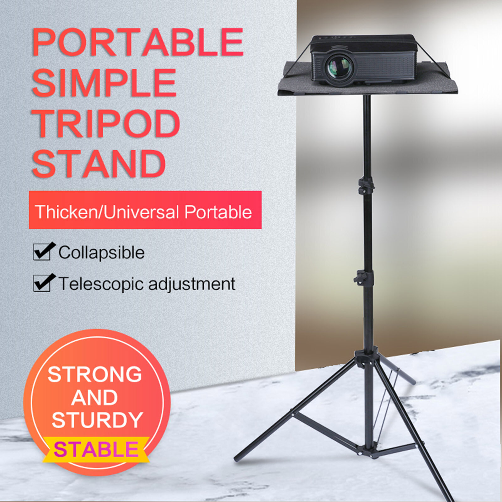 BO YIN T160 Projector Tripod Stand Foldable Laptop Tripod Projector Bracket with Tripod Tray Multifunctional DJ Racks Projector Stand with Adjustable Height Perfect for Office Home Stage DVD Video Player Holder