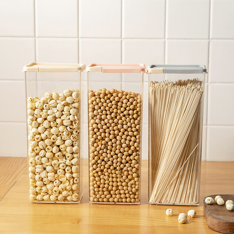 Kitchen Airtight Box Food Storage Container Stackable Bottles Kitchen Food Sealed Jar Containers Grain Nuts Beans Storage Box With Lid Buckle Design Sealed Moistureproof and Dustproof Household Plastic Box
