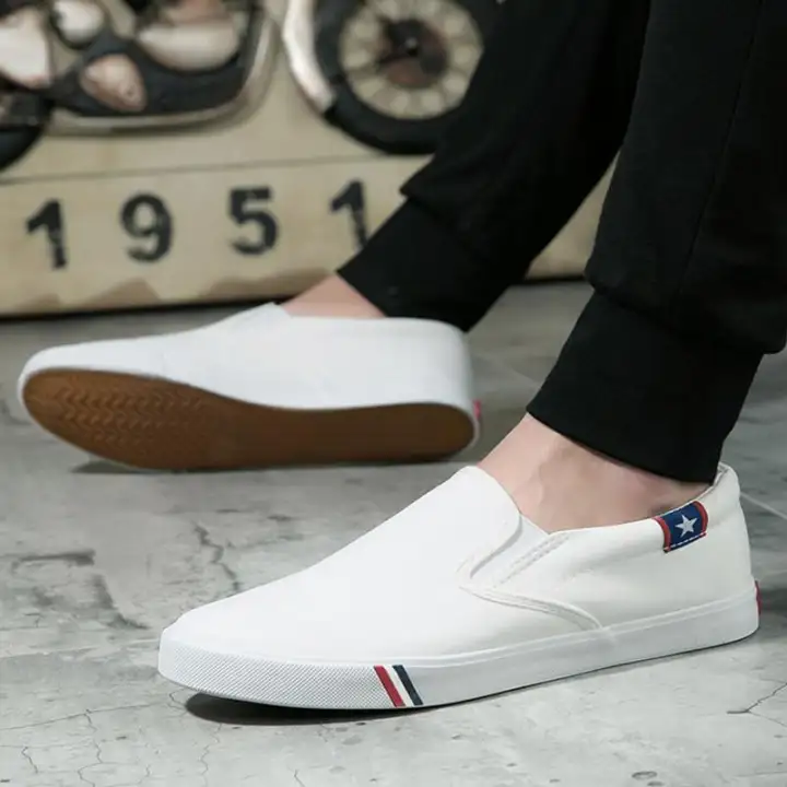 mens white slip on canvas shoes