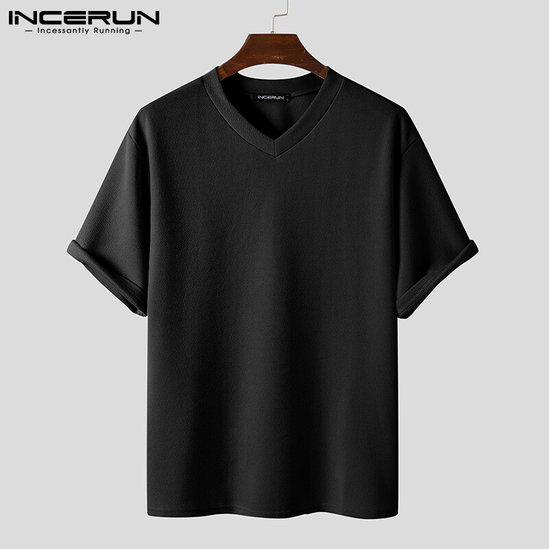 Incerun mens v-neck shirt regular fit t shirts casual formal beachwear tee sport gym tops