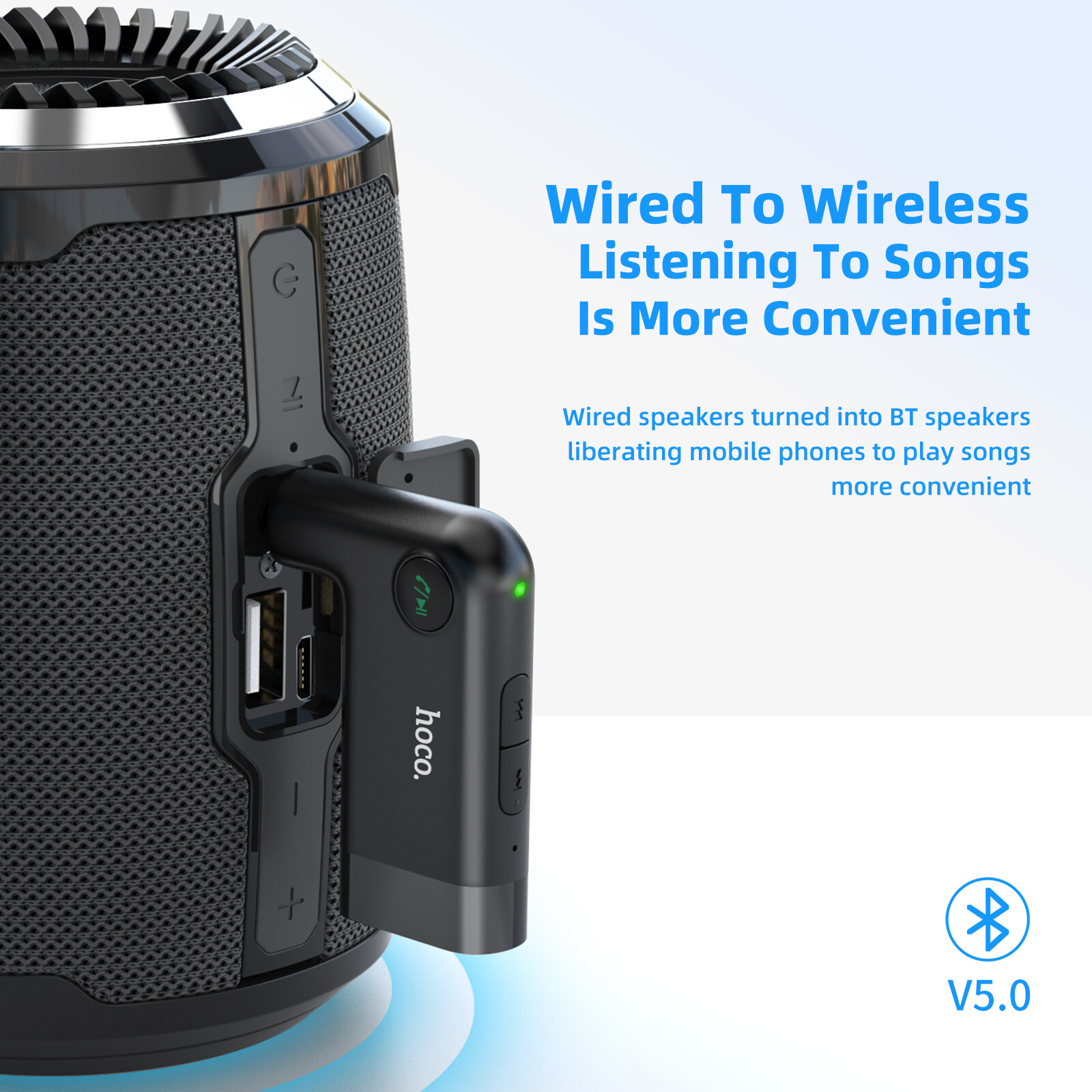 【100% sản phẩm chính hãng】Hoco E53 Đầu nhận Bluetooth Bluetooth không dây 5.0 Bộ chuyển đổi sạc cho xe hơi Di Động Bộ chuyển đổi âm thanh không dây 3.5Mm Aux Với Microphone Cho Xe Hơi/Âm Thanh