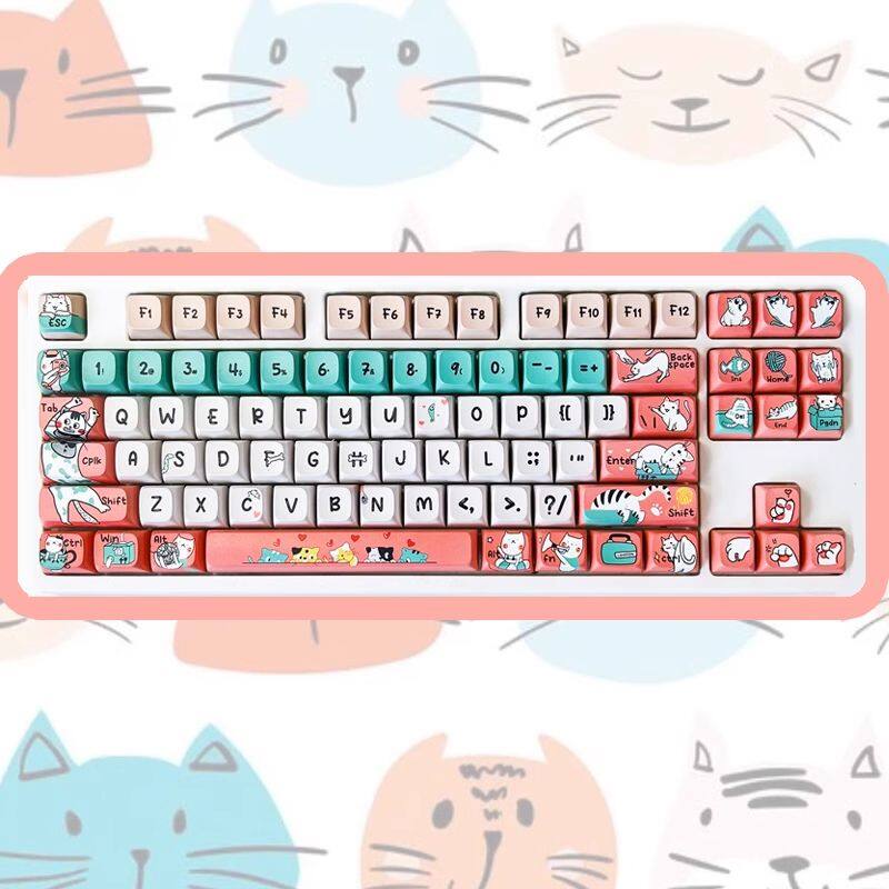 Cartoon Cat Keycap Cute Girl Personality 136 Keys XDA Profile PBT Five sided thermal sublimation For Cherry MX Switch Mechanical Keyboard Keychron/RK61/GK61/Anne Pro 2