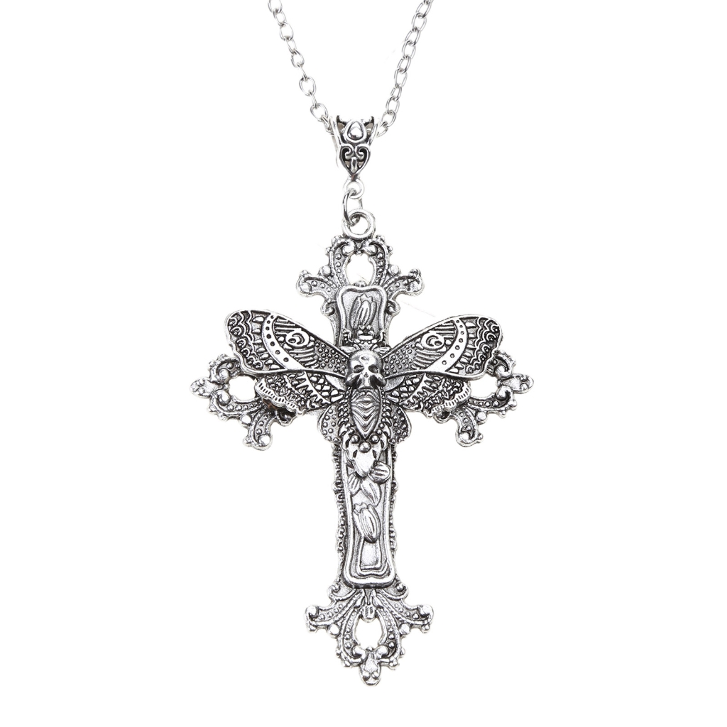 Punk Moth Pendant Necklace Deaths for Head Moth Insect Skull Clavicle Chain Necklace Women Party Gothic Fashion Jewelry