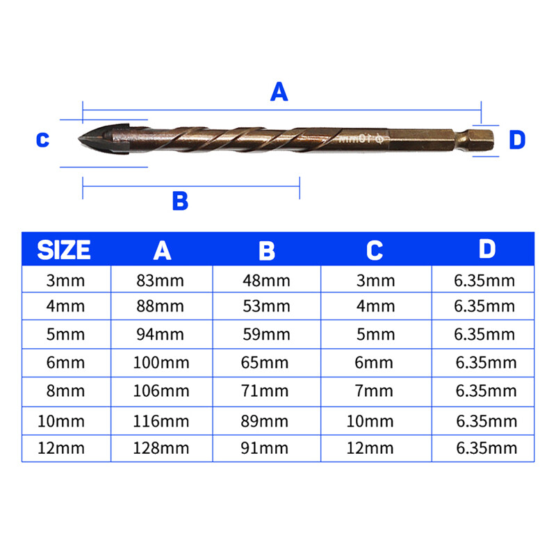 3-12mm Cross Hex Tile Drill Bits Set Hard Alloy Triangle Stone Glass Ceramic Concrete Drill Bit Extension Hole Opener Universal Tool