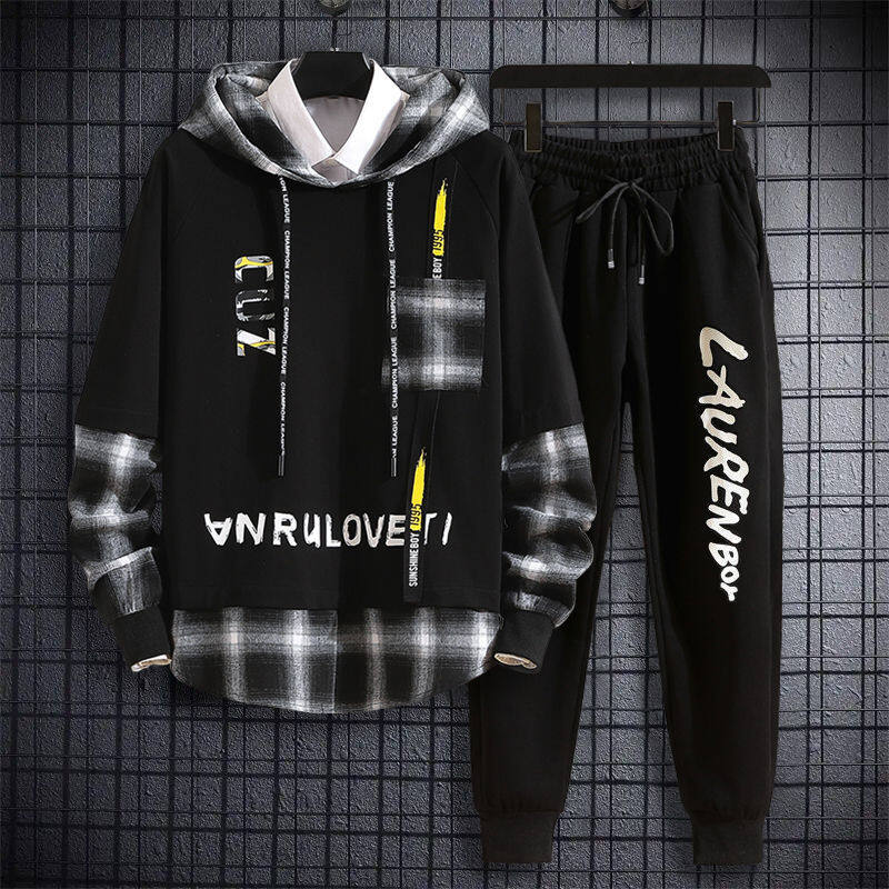 2pcs Men's Cultivation Suit Fall 2021 New Hooded Sweater Korean Style Trendy Student Casual Sportswear