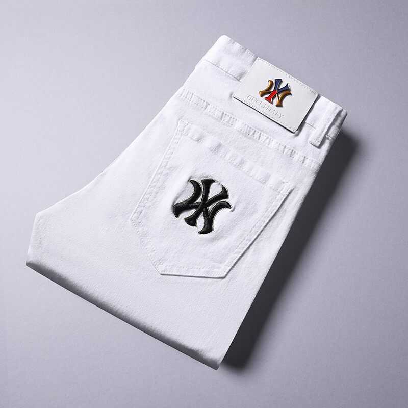 Black and white jeans New stretch slim small straight jeans for men