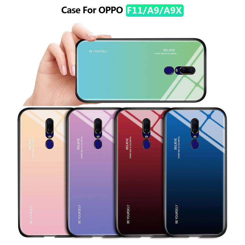 Hontinga Ốp Lưng Cho OPPO F11 Ốp Lưng Cầu Vồng Cực Quang Sang Trọng Ốp Dòng Gradient Ốp Điện Thoại Cường Lực Chống Sốc Ốp Lưng Kính Ốp Cứng Cho Bé Gái Cho Bé Trai