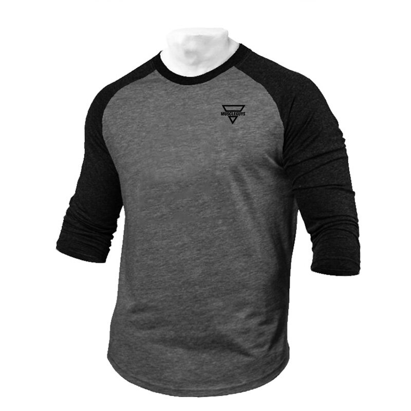 Casual Raglan Three Quarter sleeve t shirt Men Gym Fitness Sports Cotton T-Shirt Male Bodybuilding Skinny Tee shirt Autumn Spring Baseball Clothing