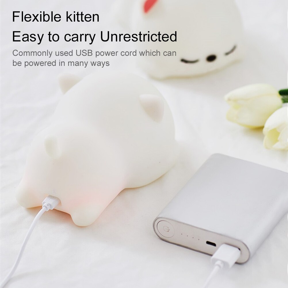 Terylin Sleeping Cat USB Pat Remote Control LED Silicone Night Light Desk Bedside Lamp