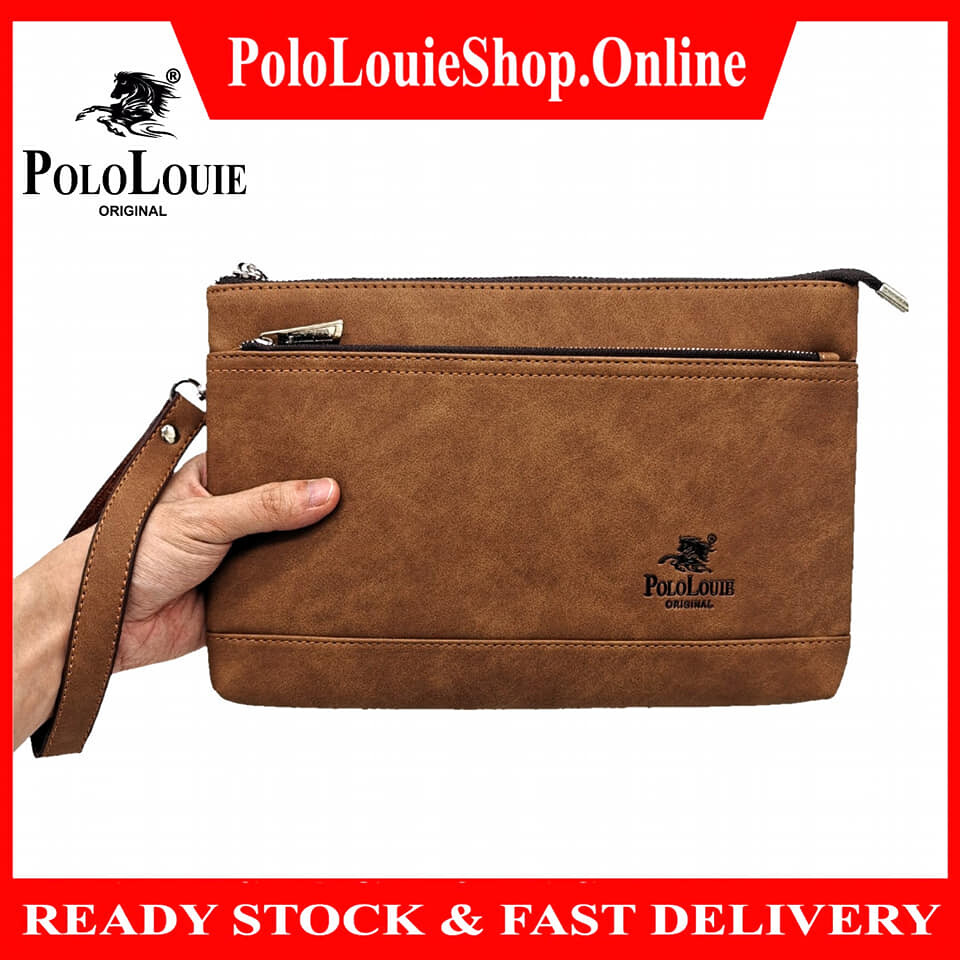 Original Polo Louie Men Simple Zipper Men's Leather Clutch Bag Trending  Fashion Hand Carry Bag