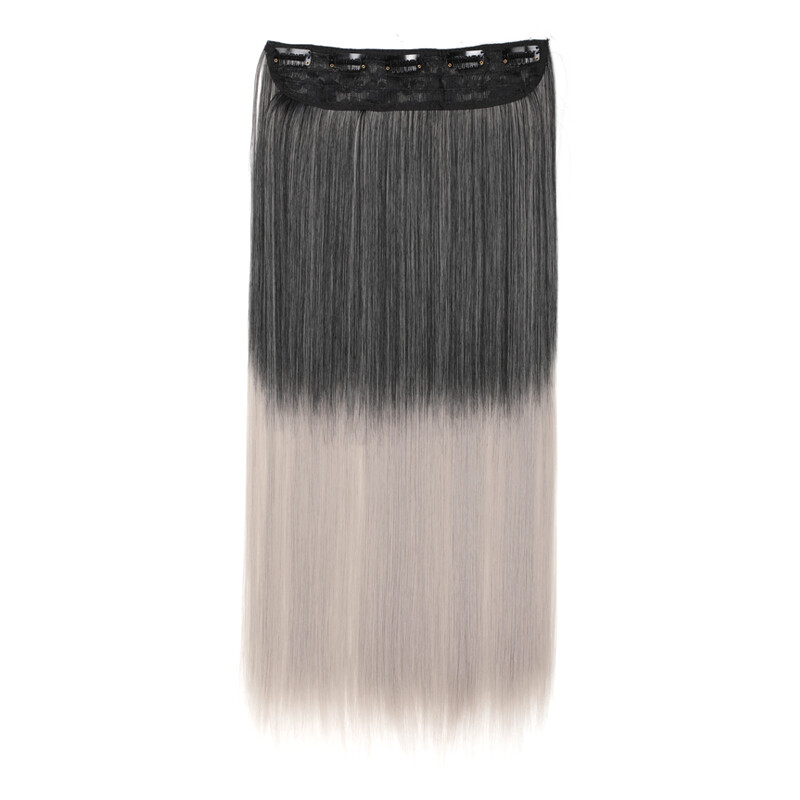 24Inch Long Straight Curly Synthetic Hair Extension Clip in One Piece Hair Invisible Black Gray Hairpiece for Women
