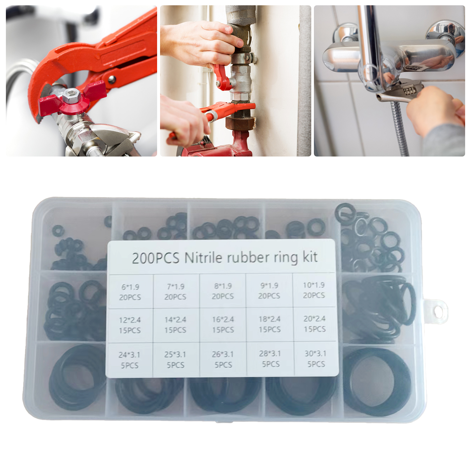 Farfi 200Pcs Seal Ring Waterproof Good Flexibility Assorted 15 Sizes Rubber Sealing Gasket Auto Supplies Seal Ring Anti-static