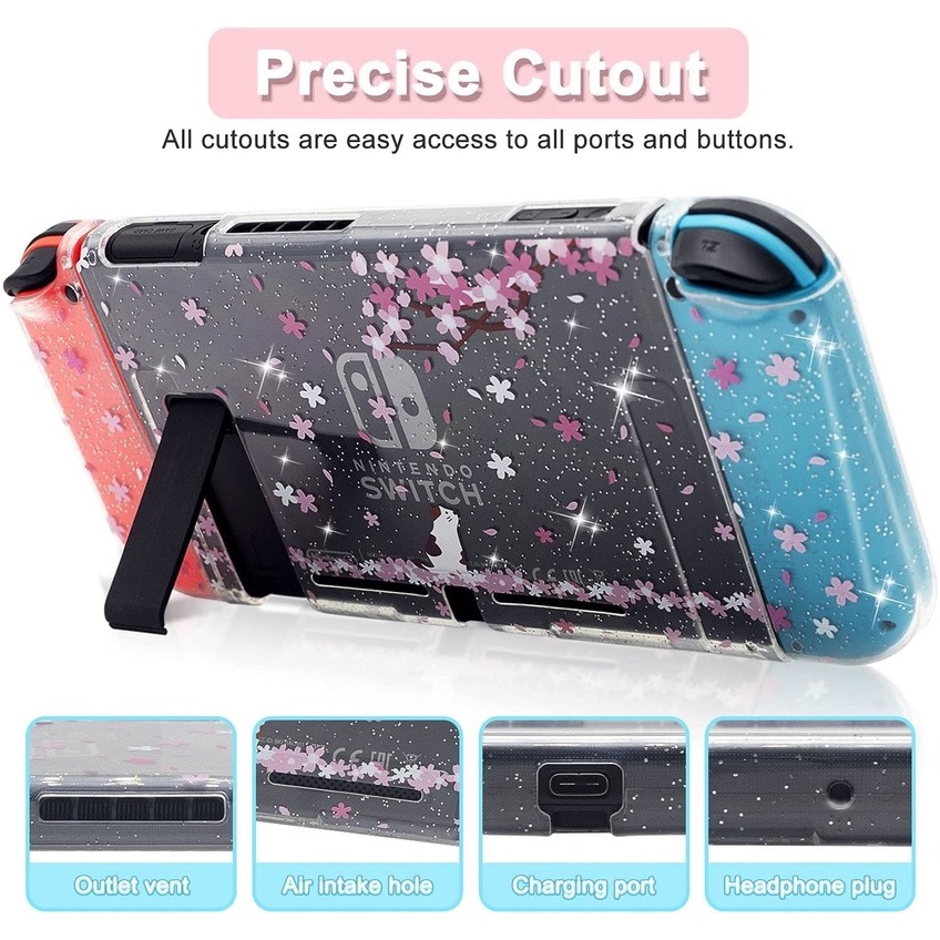 Ốp Mềm Kim Tuyến Sakura Vỏ Bảo Vệ Vỏ Bọc Lấp Lánh Cho Nintendo Switch NS JoyCon Miếng Bảo Vệ Pha Lê + 2 Miếng Kẹp Ngón Tay Cái