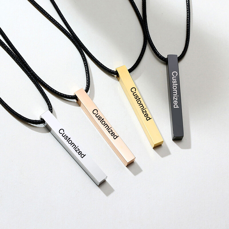 VNOX Bar Necklace Personalized Engraving Name Birth Date Necklace Rope Choker Vertical Bar Pendant