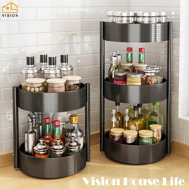 Vision 360° Rotatable Kitchen Storage Rack Multi-layer Spice Rack Painted Carbon Steel Storage Shelf Countertops Durable Condiment Rack