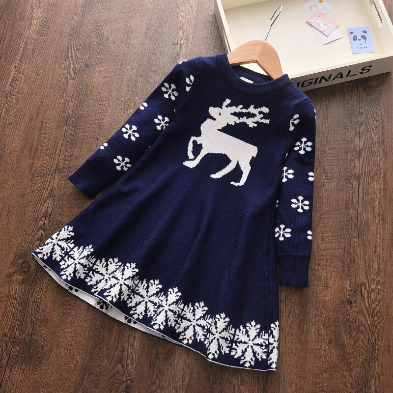 Bear Leader Kids Dresses for Girls Long Sleeve Deer Print Dress New Year Costume Princess Dress Kids Christmas Clothes Vestidos