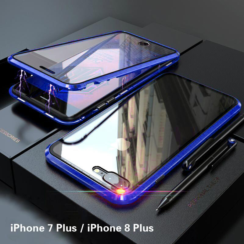 For Apple iPhone 7 Plus / iPhone 8 Plus Magnetic Case 360 Front+Back Double-sided 9H Tempered Glass Case For Apple iPhone 7 Plus / iPhone 8 Plus Metal Bumper Case