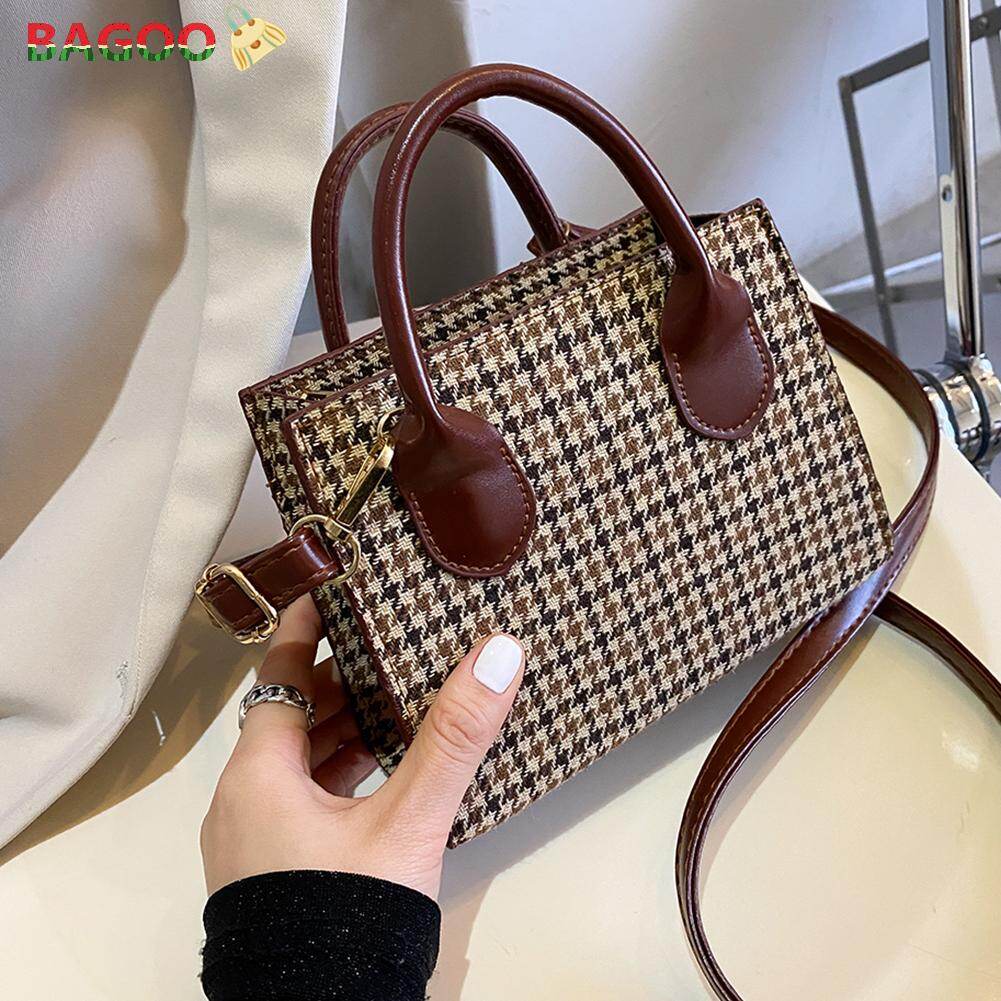 BAGOO Vintage Houndstooth Pattern Women Handbag PU Leather crossbody Bag women Casual Shoulder Bag