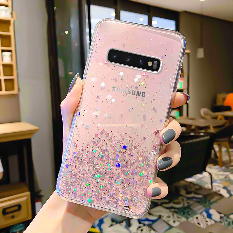 LIFEBELLE For Samsung Galaxy S20 S20+ S20 Ultra S10 S10+ S10e S10 Lite S9 S8 Plus Case, Women Luxury Fashion Glitter Star Foil Sparkle Phone Case Clear Soft TPU Bumper Bling Protective Casing Back Cover