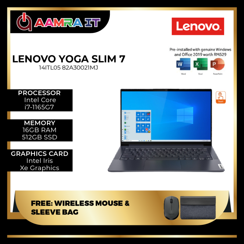 Lenovo Yoga Slim 7 14ITL05 82A30021MJ 14 FHD Touch Laptop Slate Grey ( I7-1165G7, 16GB, 512GB SSD, Intel, W10, HS ) Malaysia