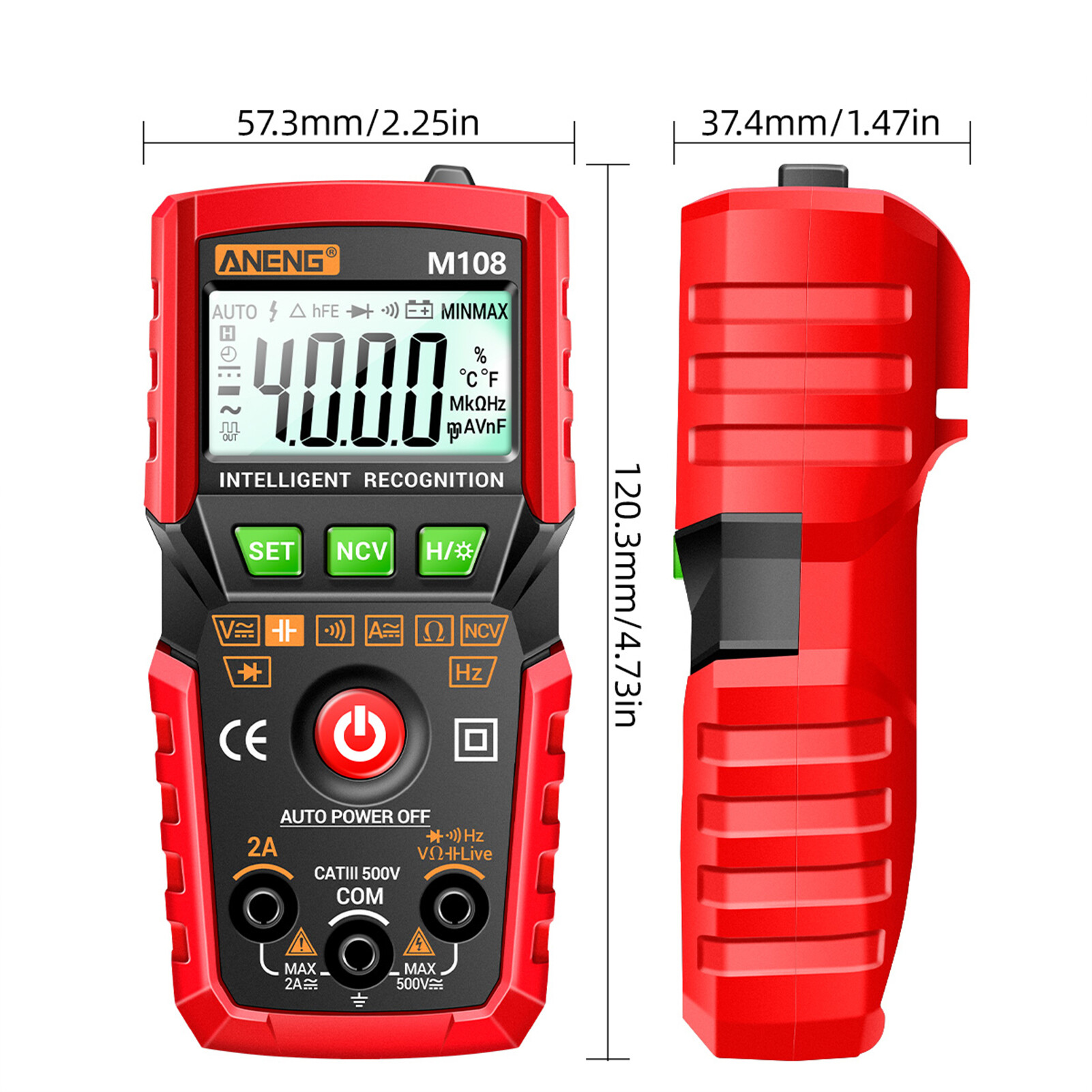 KKmoon ANENG Đồng Hồ Vạn Năng Kỹ Thuật Số Thông Minh M108 Đồng Hồ Vạn Năng NCV Phạm Vi Tự Động 4000 Số Đếm Máy Kiểm Tra Đa Năng Cầm Tay Vôn Kế Ampe Kế Có Đèn Nền Đèn Pin Điện Áp AC/DC & Điện Trở Dòng Điện Đo Tần Số Điện Dung