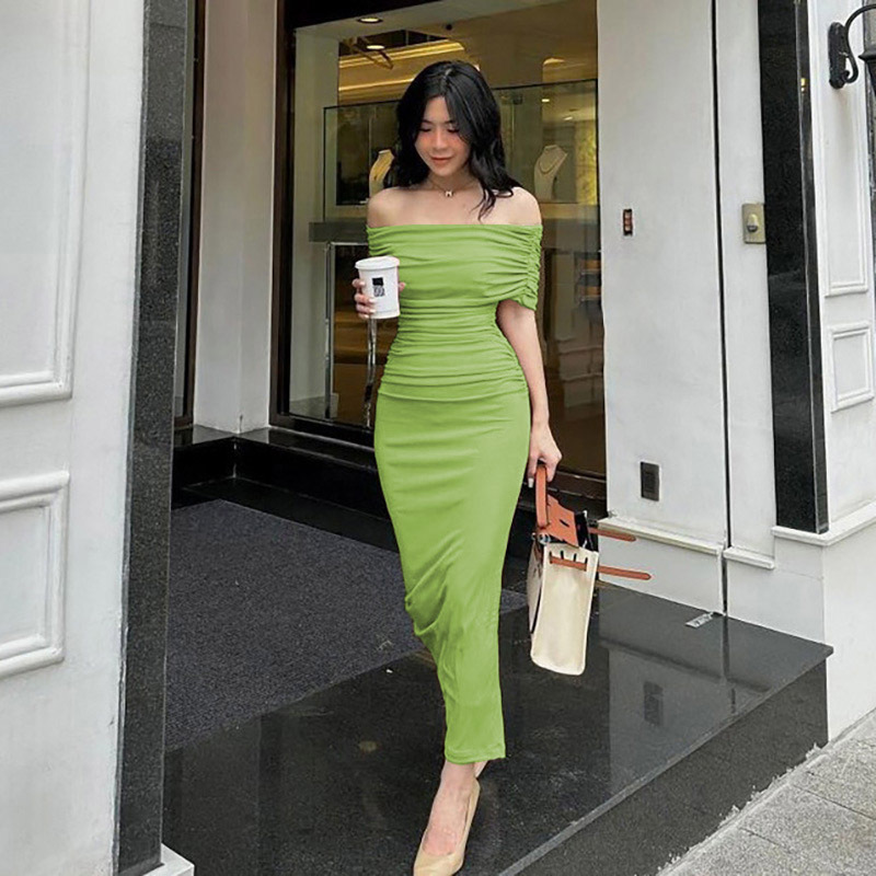 Đầm ôm sát maxi nữ xẻ xếp ly hở vai thanh lịch