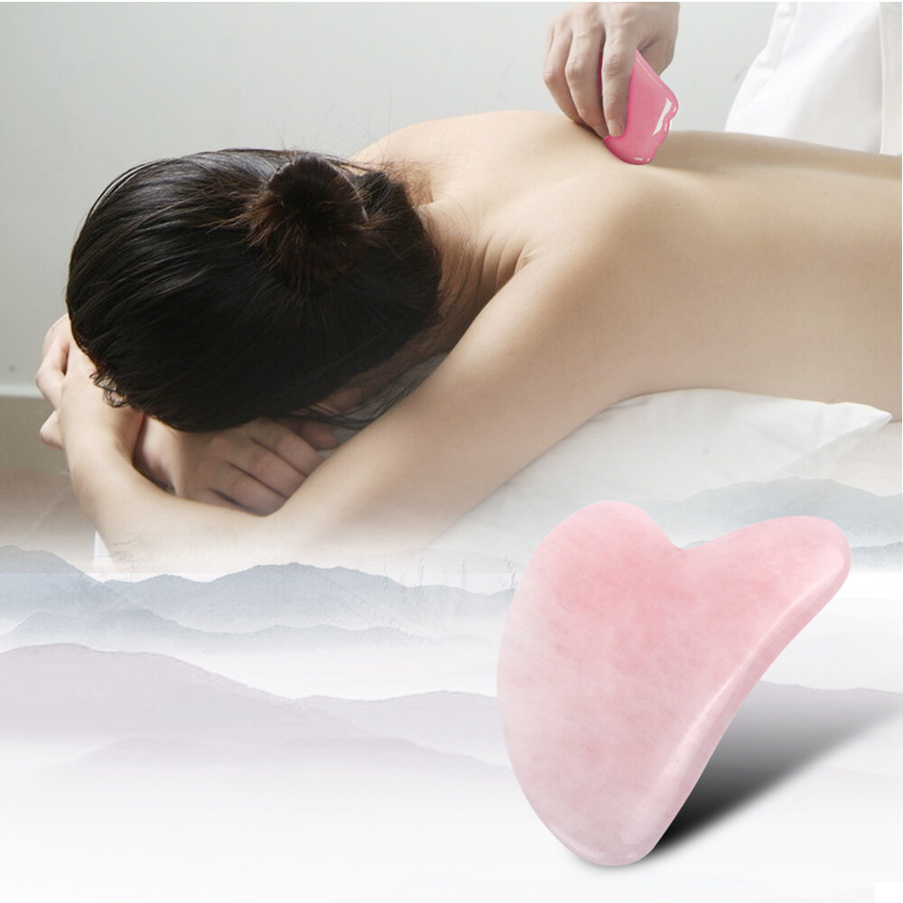 Natural Rose Quartz Jade Stone Guasha Massage Tool Acupuncture Gua Sha Massager Scraping Board for Face Leg Body Relaxation