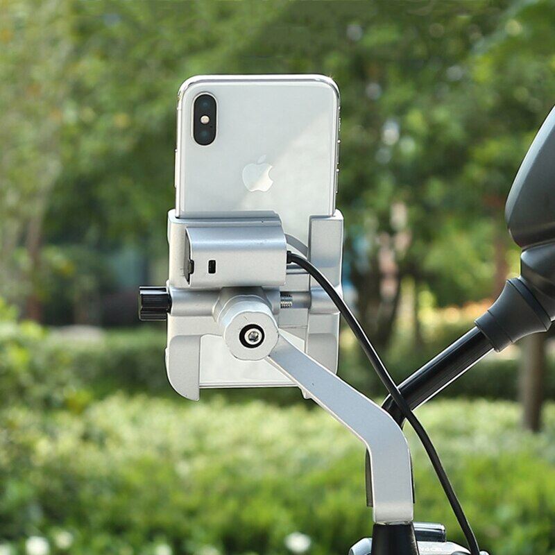 Aluminum Motorcycle Bike Phone Holder Stand With USB Charger Moto