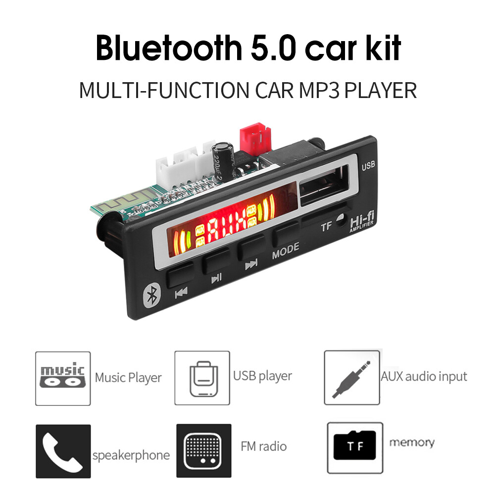 12V Bluetooth Mp3 Decoder Board Car FM Radio Module TF USB V5.0 MP3 Player Wireless Receiver 3.5mm AUX Audio Adapter