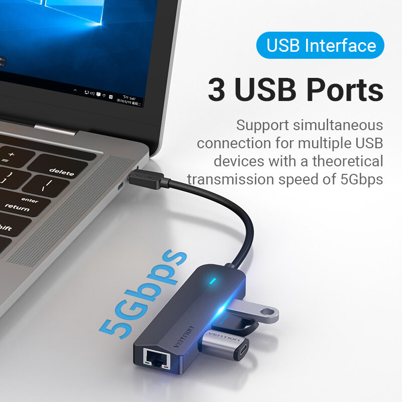 Vention USB-C Hub 4 Cổng USB 3.2 - Tốc Độ 10Gbps - Bộ Chia Cổng Type-C - Tương Thích Macbook Laptop Điện Thoại - Đèn Báo Hiệu - Cắm Là Chạy