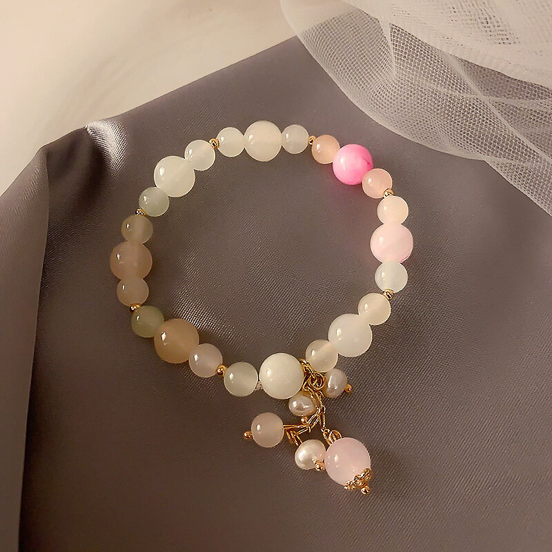T-B Korean Version of Creative Irregular Round Beads Natural Crystal Bracelet Girl Peach Blossom Transit Bracelet Jewelry