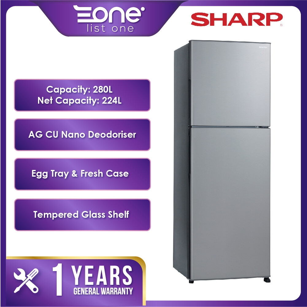 Sharp 280L 2 Door Refrigerator SJ285MSS AG CU NANO Deodoriser Fridge | Peti Sejuk | Peti Ais