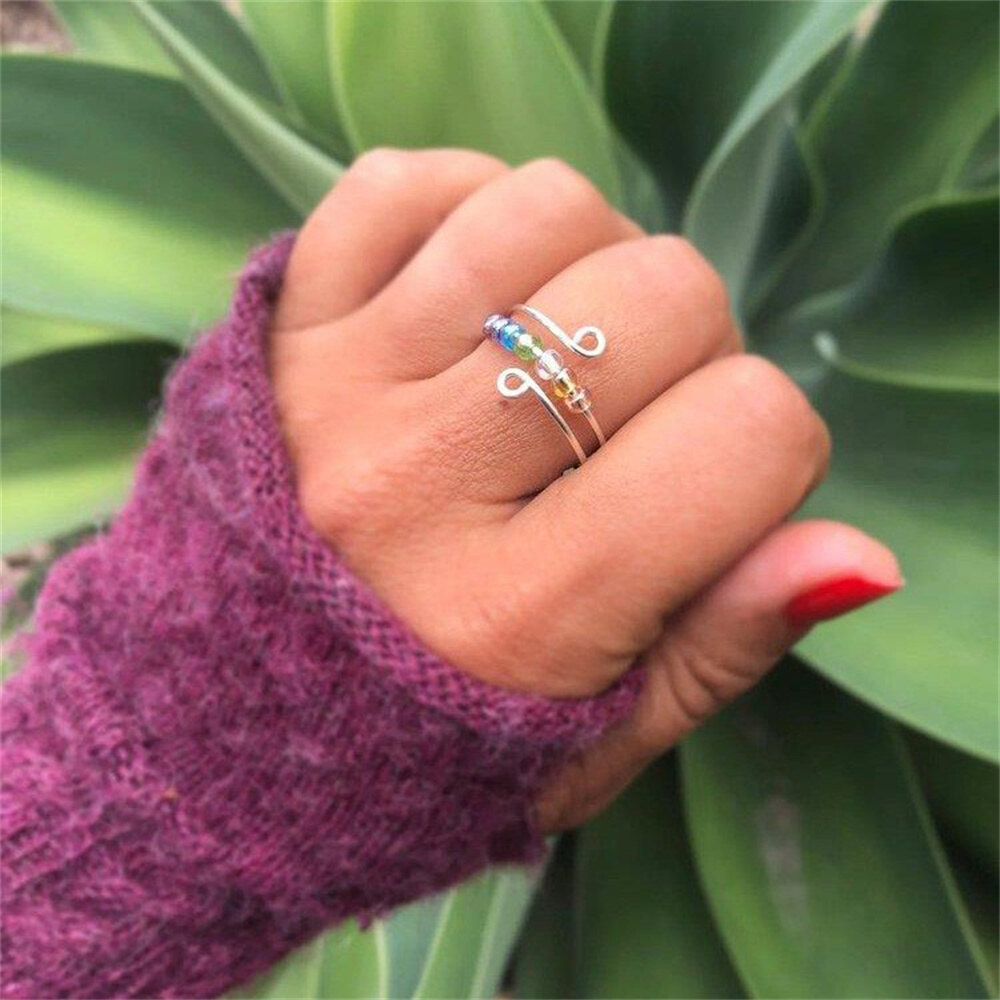Ring Rainbow To My Daughter Beads Rotatable Fidget Ring Opening Ring