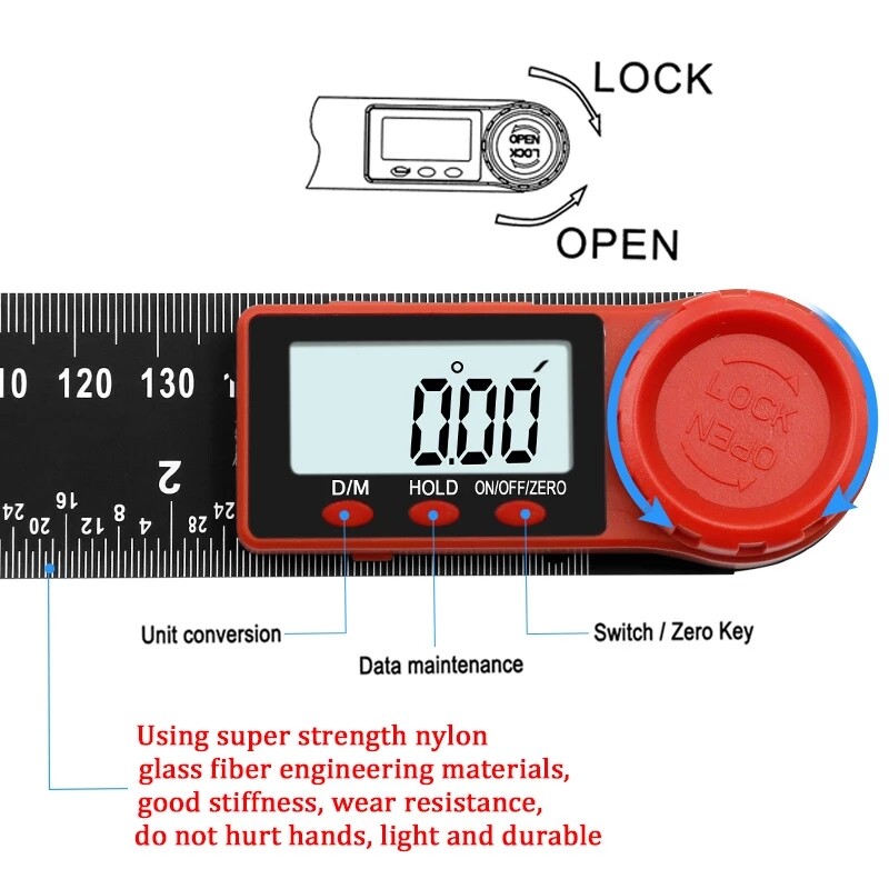 [Ready stock] KIPRUN 200mm Digital Protractor Ruler Inclinometer Goniometer Level Measuring Tool Electronic Angle Gauge Angle Ruler, 0-360