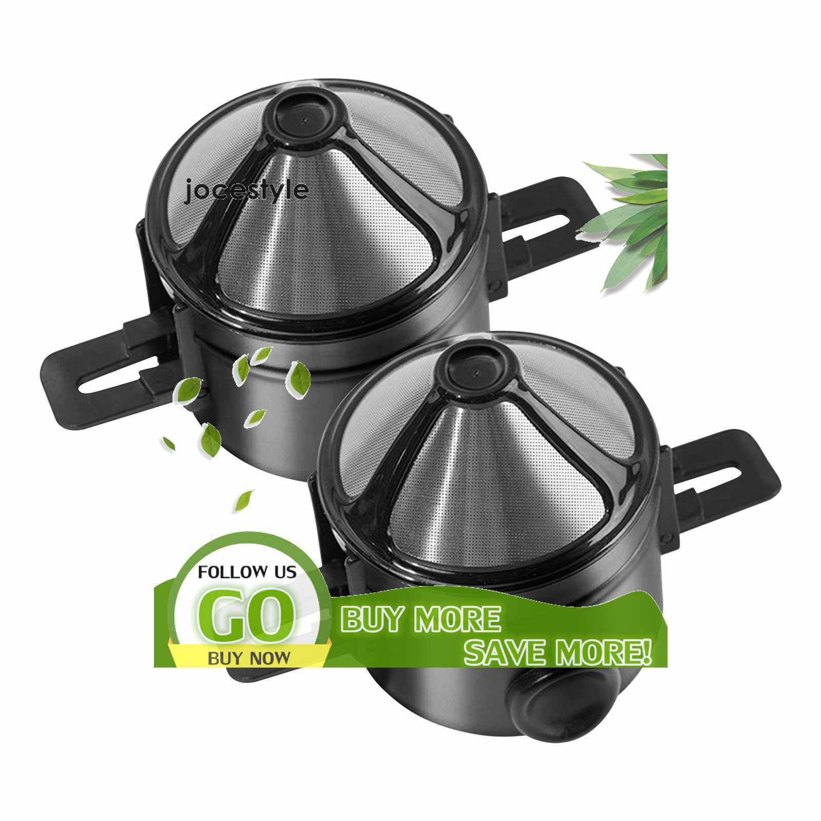 2pcs Stainless Steel Coffee Dripper Reusable Metal Pour Over Coffee Filter