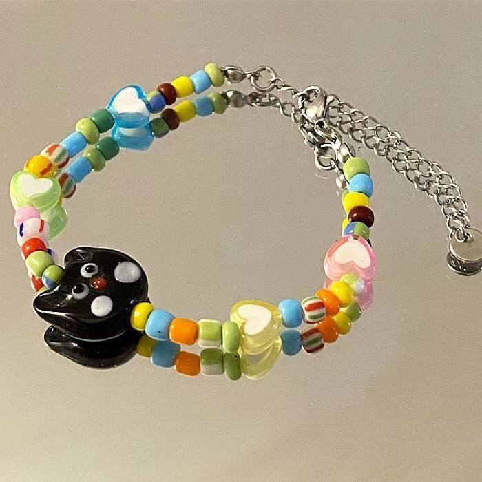 MIAOYA Ugly Cute Smiley Bracelet For Women Unisex Handmade Accessory For Couple Tik Tok Student Gifts