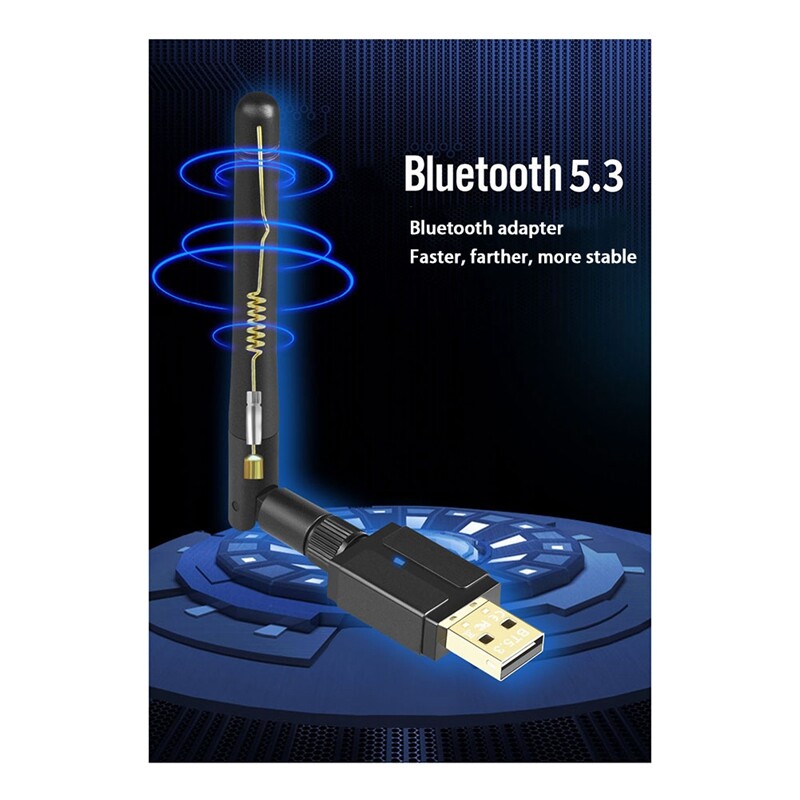 1 Set 100M External Antenna USB Bluetooth 5.3 Adapter USB Bluetooth Transmitter Receiver Bluetooth Adapter (Black)
