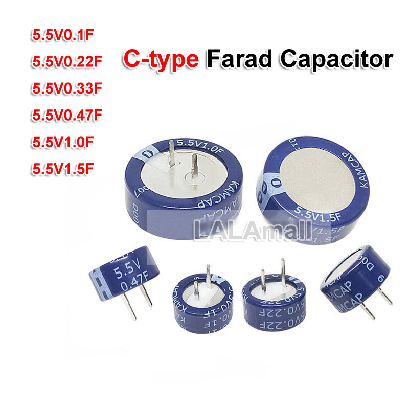 2Pcs CType Farad Capacitor 5.5V 0.1F 0.22F 0.33F 0.47F 1.0F 1.5F 5.5V0