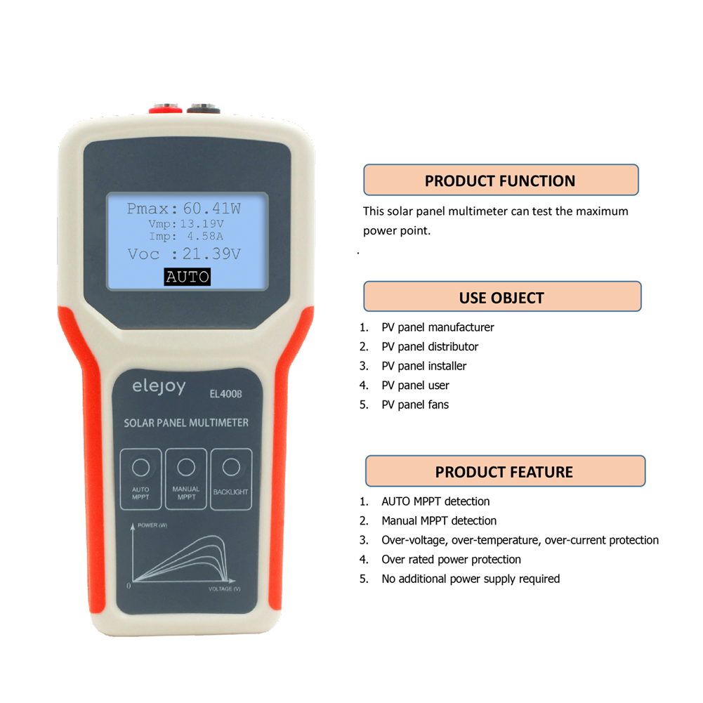 Smart Sensor Đồng Hồ Vạn Năng Bảng Quang Điện Cầm Tay Tiện Dụng Máy Kiểm Tra MPPT Bảng Năng Lượng Mặt Trời Tự Động/Thủ Công Với Màn Hình LCD Đèn Nền Công Cụ Kiểm Tra Điện Áp Mạch Mở Nhiều Biện Pháp Bảo Vệ An Toàn
