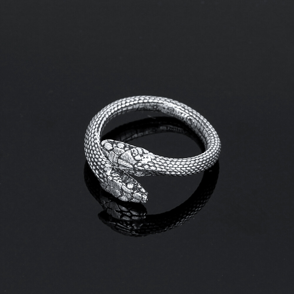 Gothic Double Snake Ring Adjustable 316L Stainless Steel Ring Reptile Men Women Fashion Punk Jewelry