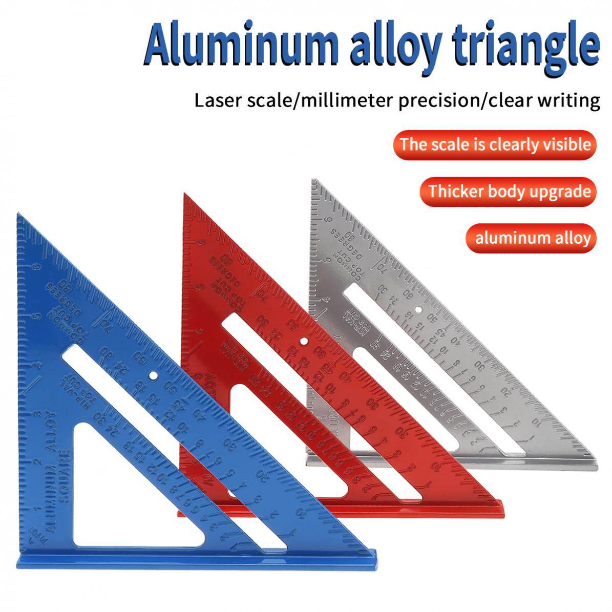 7 Inch Aluminum Alloy Triangle Ruler Angle Protractor Metric Imperial Woodwork Measuring Tool