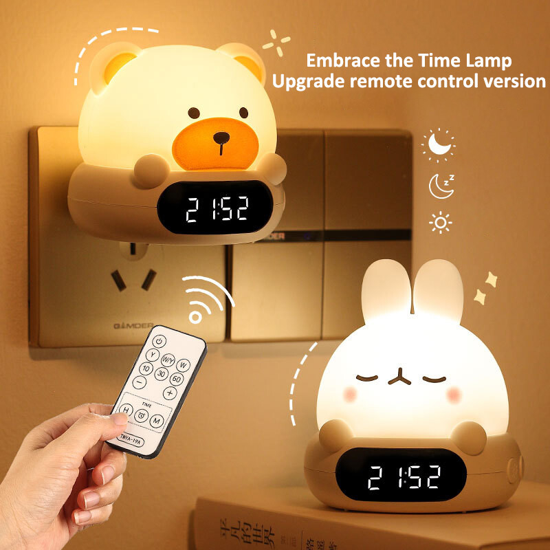 YONUO Hug time lamp plug-in charging remote control clock night light, bedroom bedside feeding lamp, sleep night