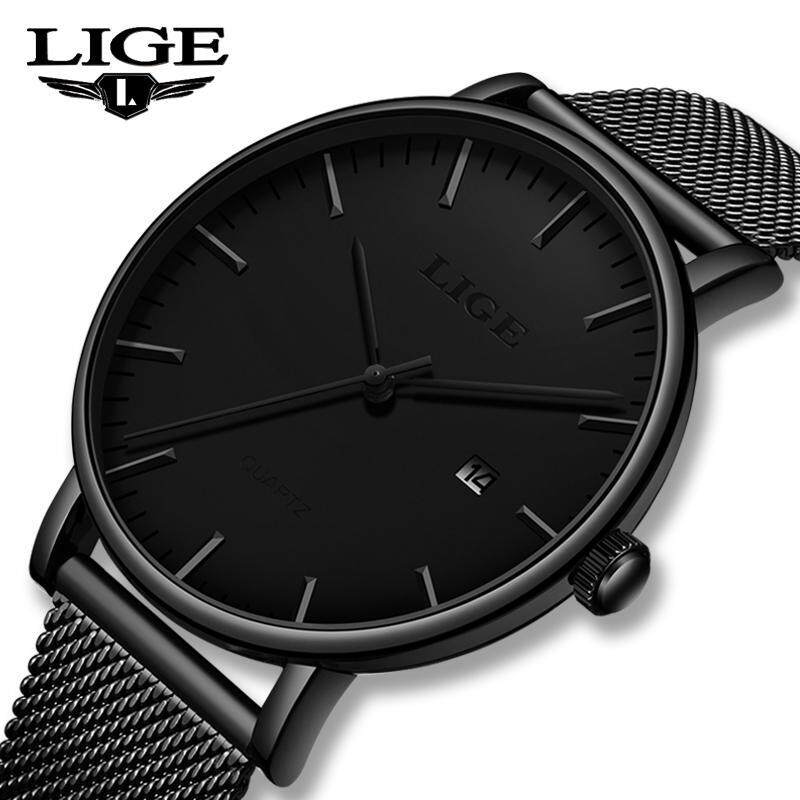 LIGE Men Watches Ultra thin Stainless Steel Mesh Fashion Casual Waterproof Analog Quartz Jam Tangan Lelaki Malaysia