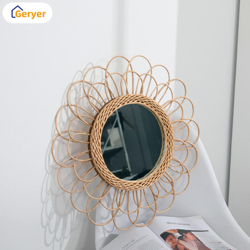 Geryer Treo Gương Mây Hoa Hướng Dương Tròn Gương Treo Tường Trang Trí Boho Len Thay Đồ Trang Điểm Gương